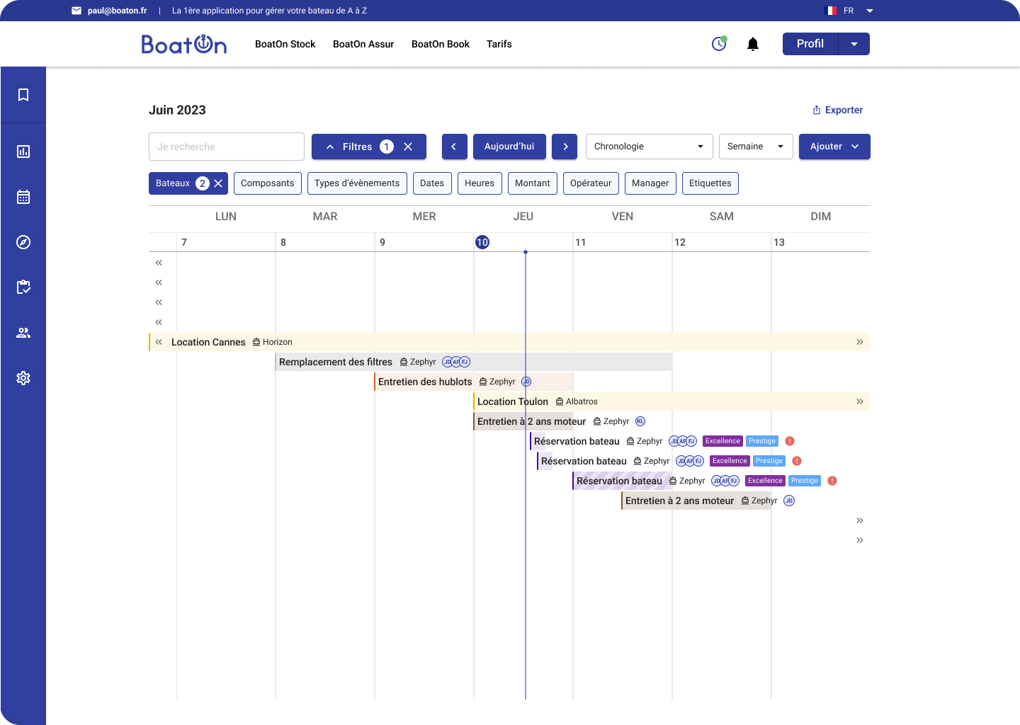 Planning — vue chronologie