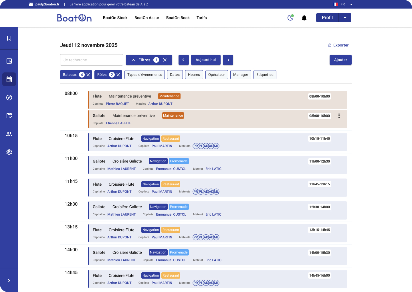 Planning — vue affectations